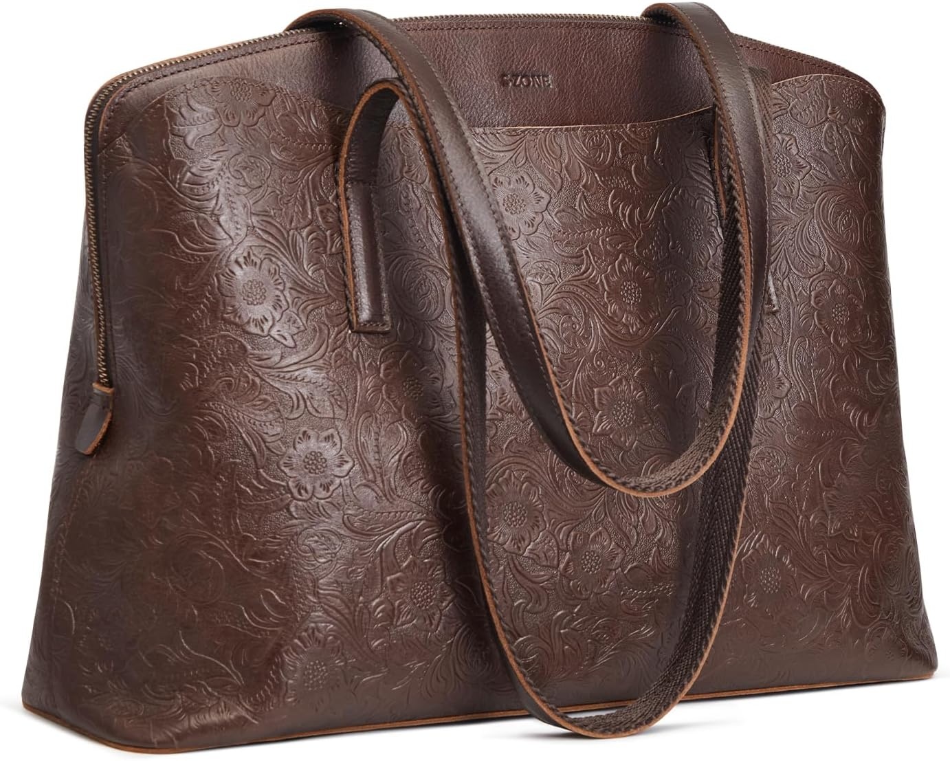 image:imageSZONE Leather Tote Bag for Women Large Capacity Work Shoulder Handbags PursesRose Pattern Dark Brown