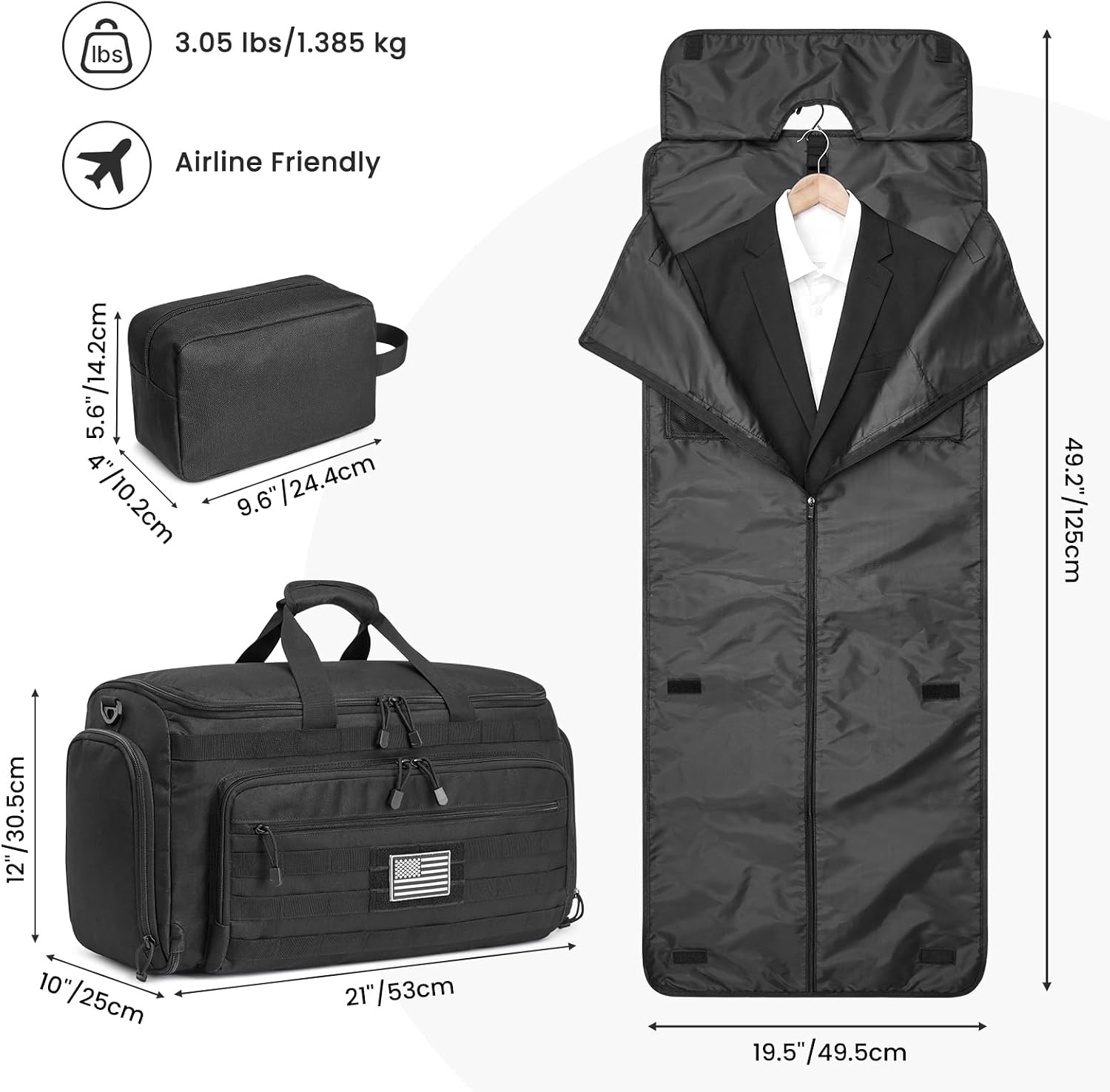 image:imageSZONE Carry On Garment Bags for Travel 45L Convertible Tactical Duffle Bag for Men Hanging Suit Shoe Compartment BlackBlack