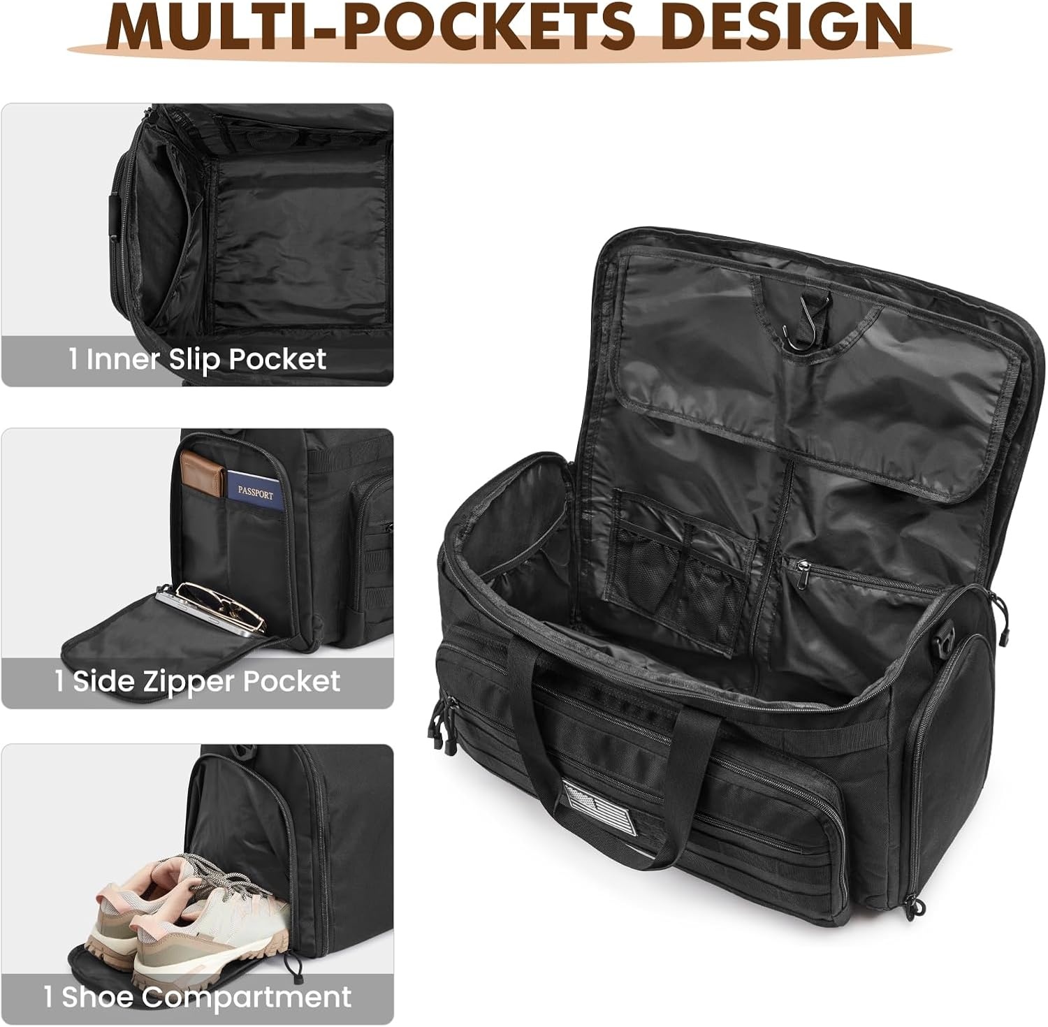 image:imageSZONE Carry On Garment Bags for Travel 45L Convertible Tactical Duffle Bag for Men Hanging Suit Shoe Compartment BlackBlack