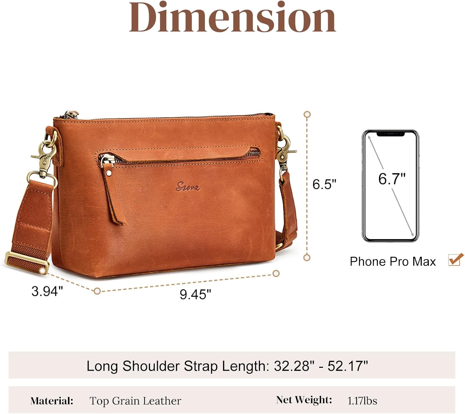 image:imageSZONE Large Genuine Leather Tote Bag for Women with Removable Pouch and Small Leather Crossbody Bag Purses