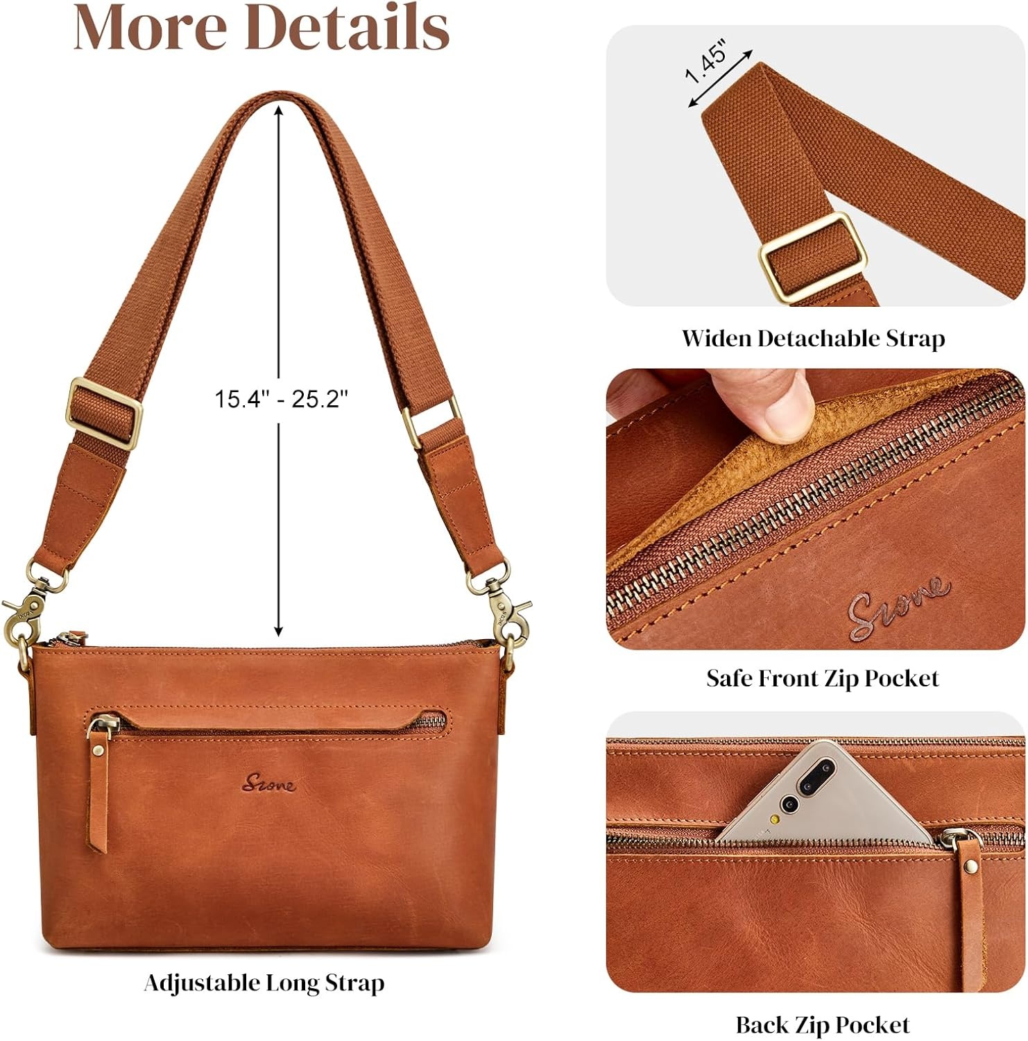 image:imageSZONE Large Genuine Leather Tote Bag for Women with Removable Pouch and Small Leather Crossbody Bag Purses