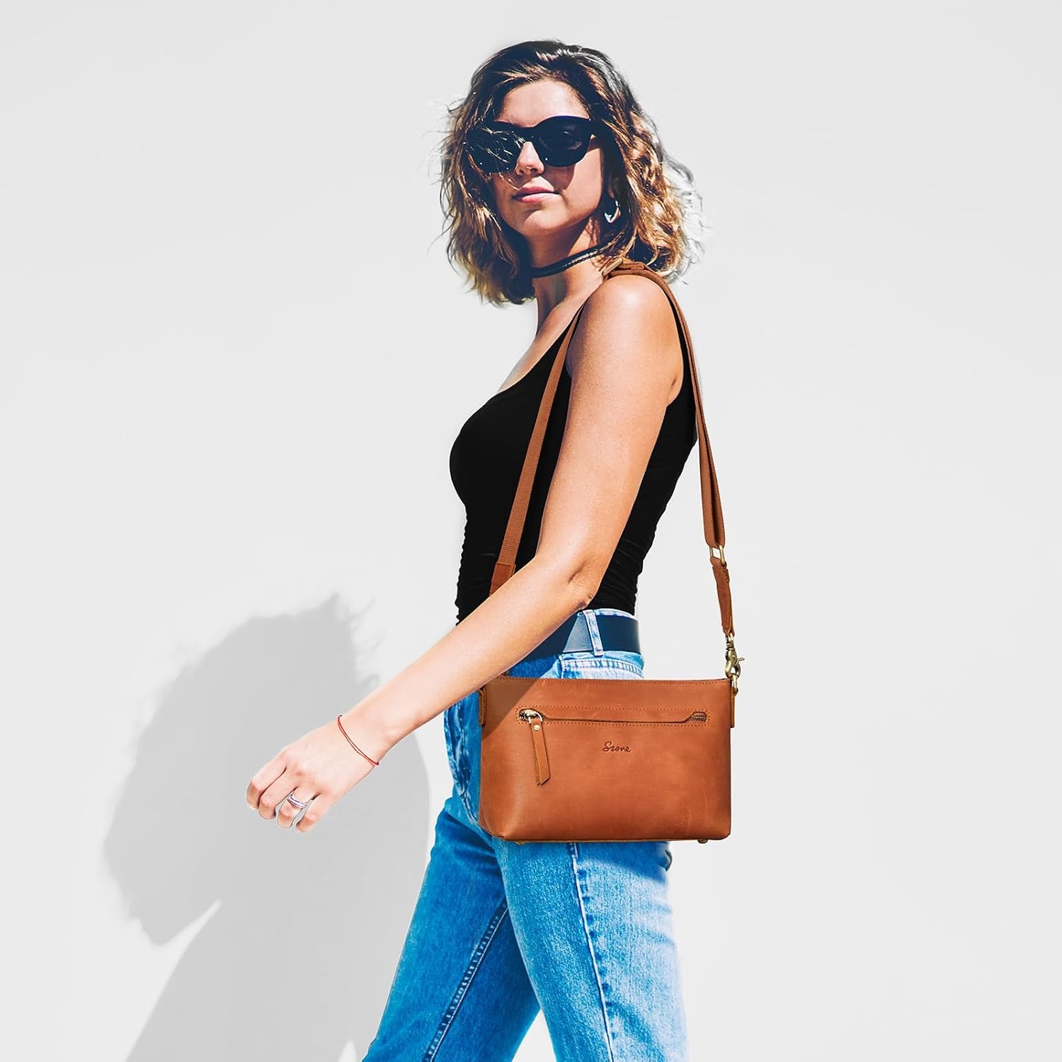 image:imageSZONE Large Genuine Leather Tote Bag for Women with Removable Pouch and Small Leather Crossbody Bag Purses