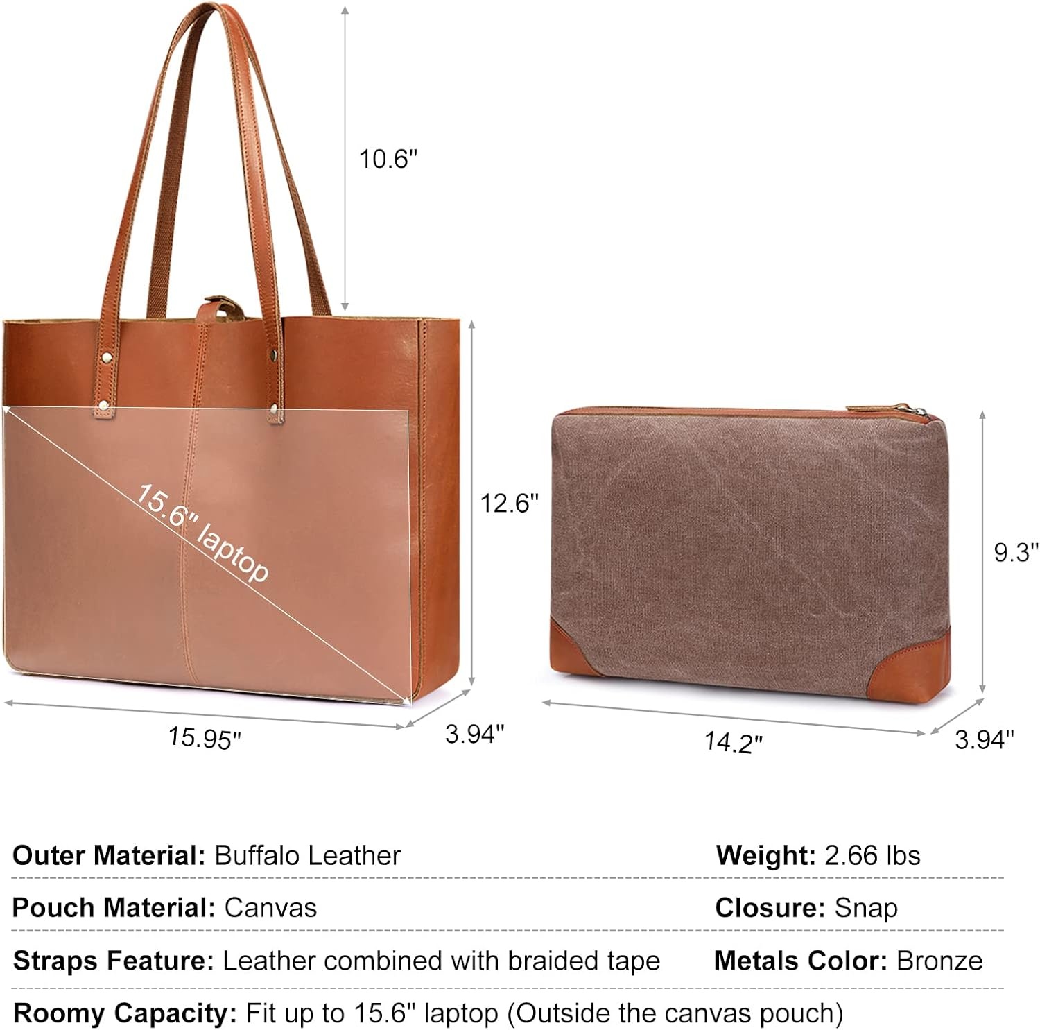 image:imageSZONE Large Genuine Leather Tote Bag for Women with Removable Pouch and Small Leather Crossbody Bag Purses