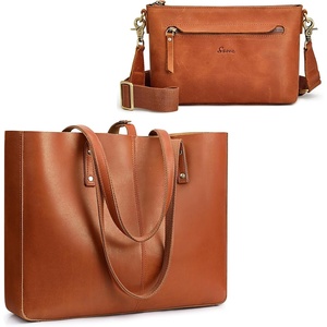 S-ZONE Large Genuine Leather Tote Bag for Women with Removable Pouch and Small Leather Crossbody Bag Purses