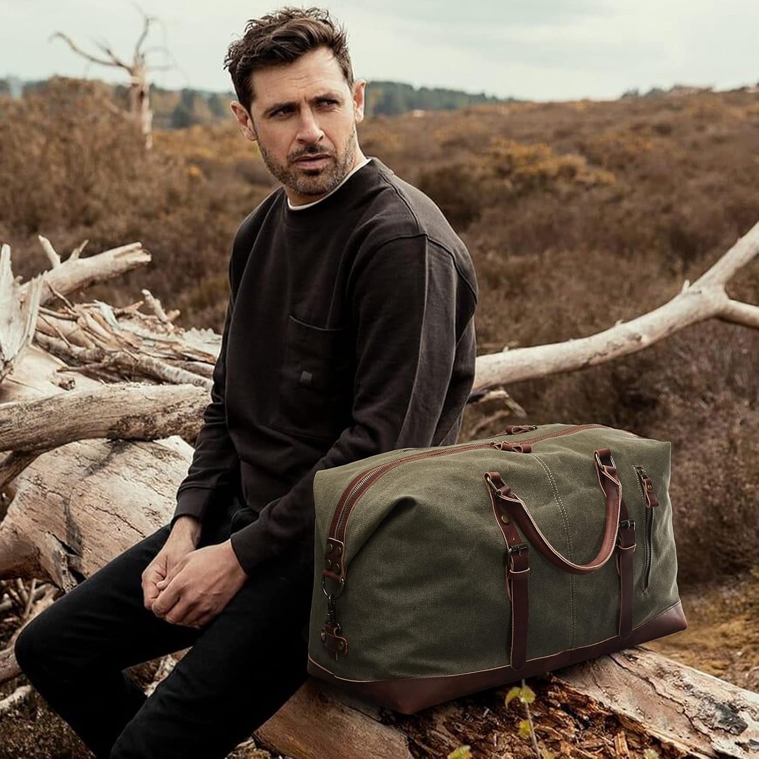 image:imageSZONE Canvas Duffle Bag for Traveling with Camera Insert Bag