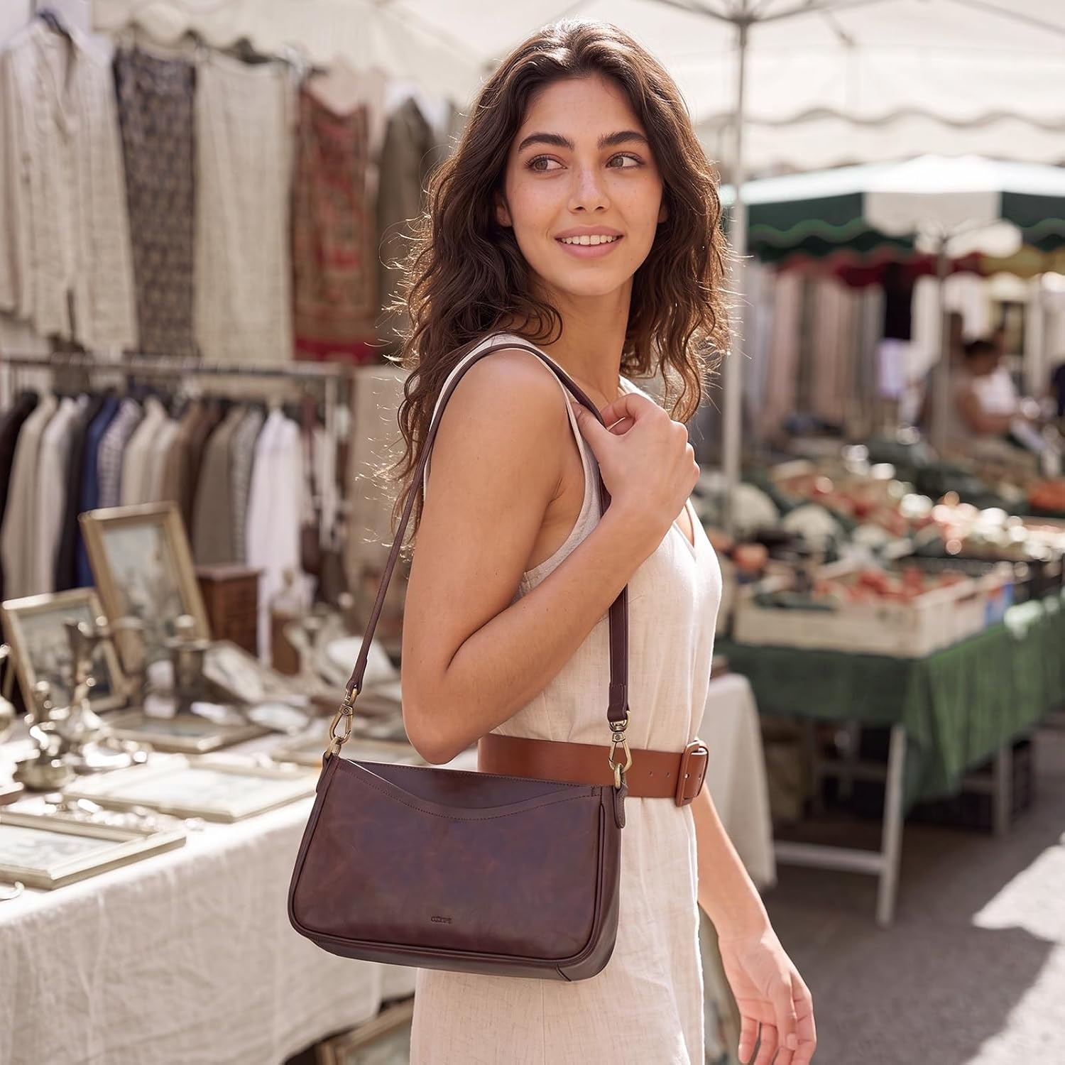 image:imageSZONE Leather Crossbody Bags for Women Small Purses Shoulder Bag TravelDark Brown