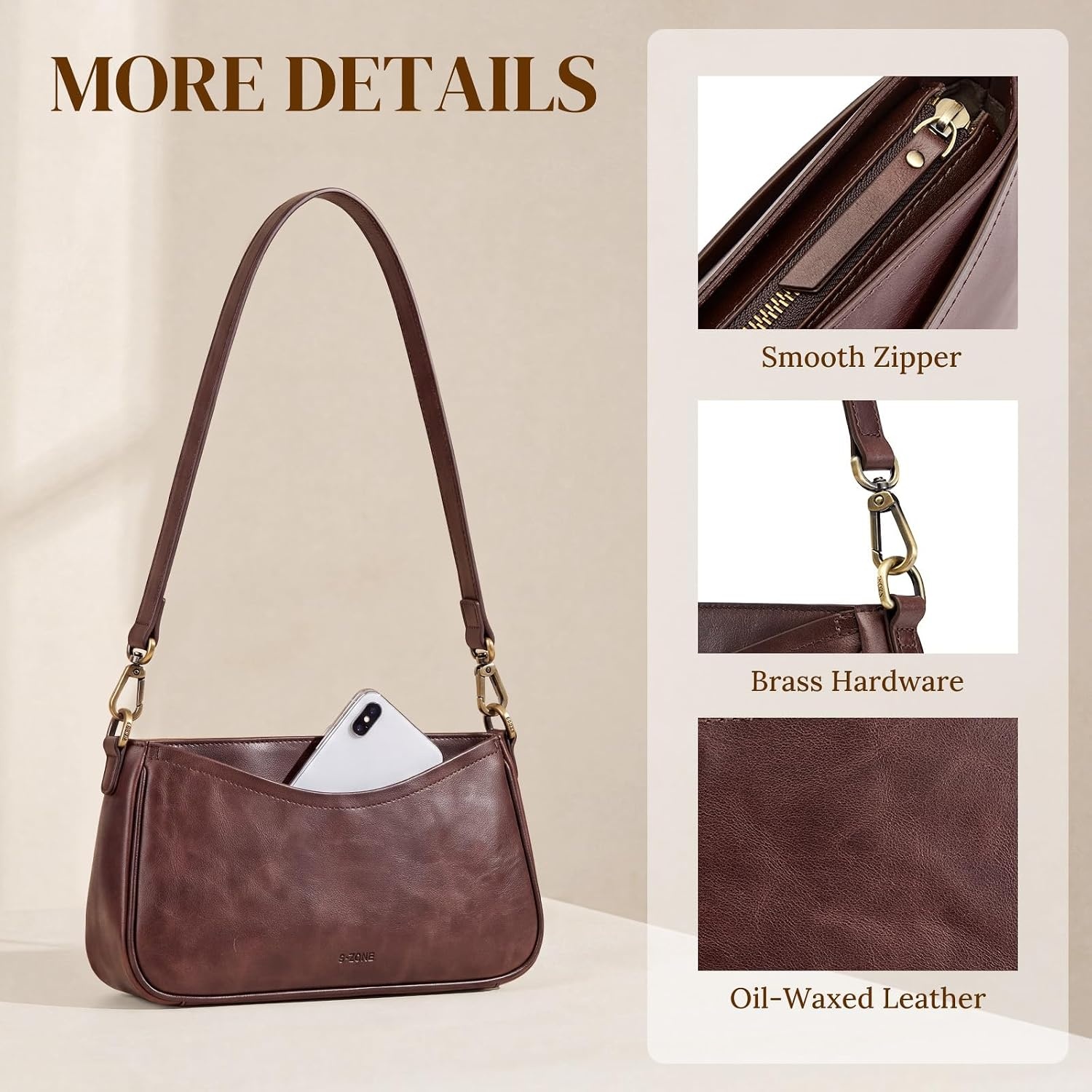 image:imageSZONE Leather Crossbody Bags for Women Small Purses Shoulder Bag TravelDark Brown