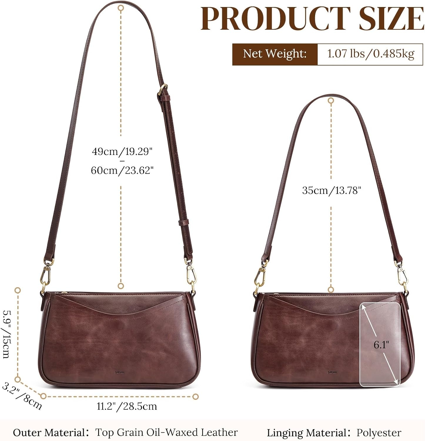image:imageSZONE Leather Crossbody Bags for Women Small Purses Shoulder Bag TravelDark Brown