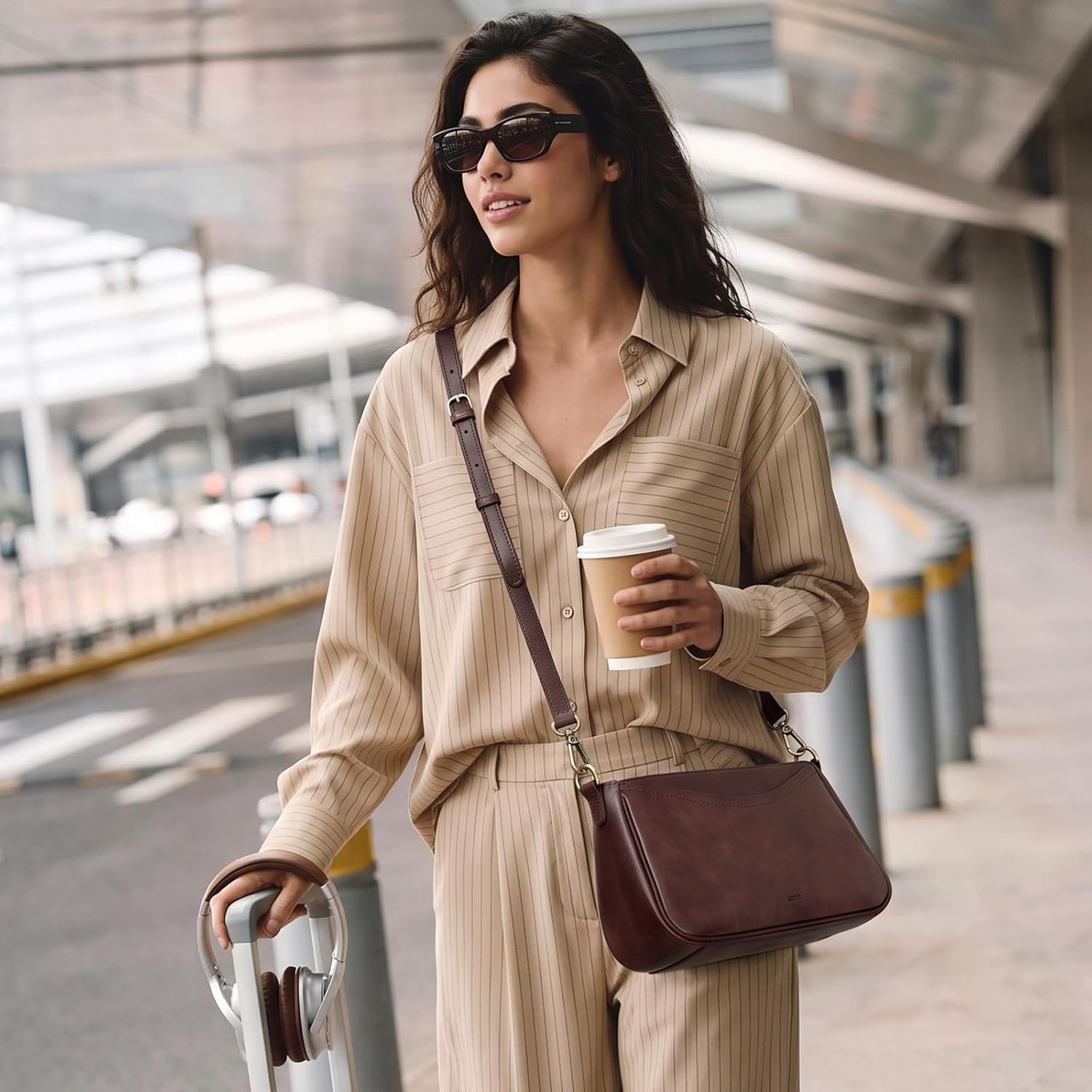 image:imageSZONE Leather Crossbody Bags for Women Small Purses Shoulder Bag TravelDark Brown