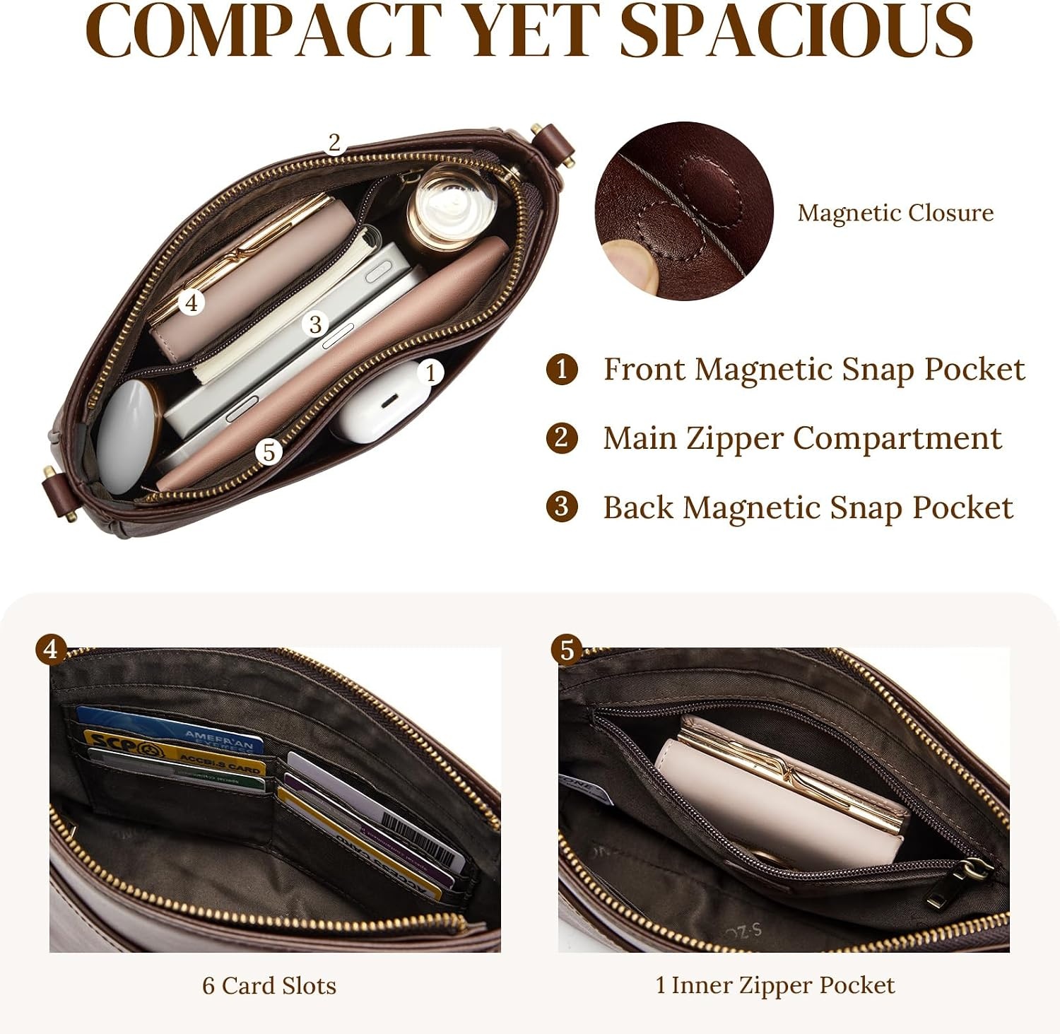 image:imageSZONE Leather Crossbody Bags for Women Small Purses Shoulder Bag TravelDark Brown