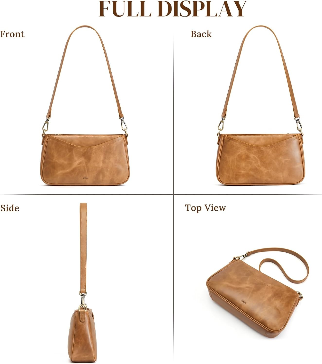 image:imageSZONE Leather Crossbody Bags for Women Small Purses Shoulder Bag TravelLight Brown