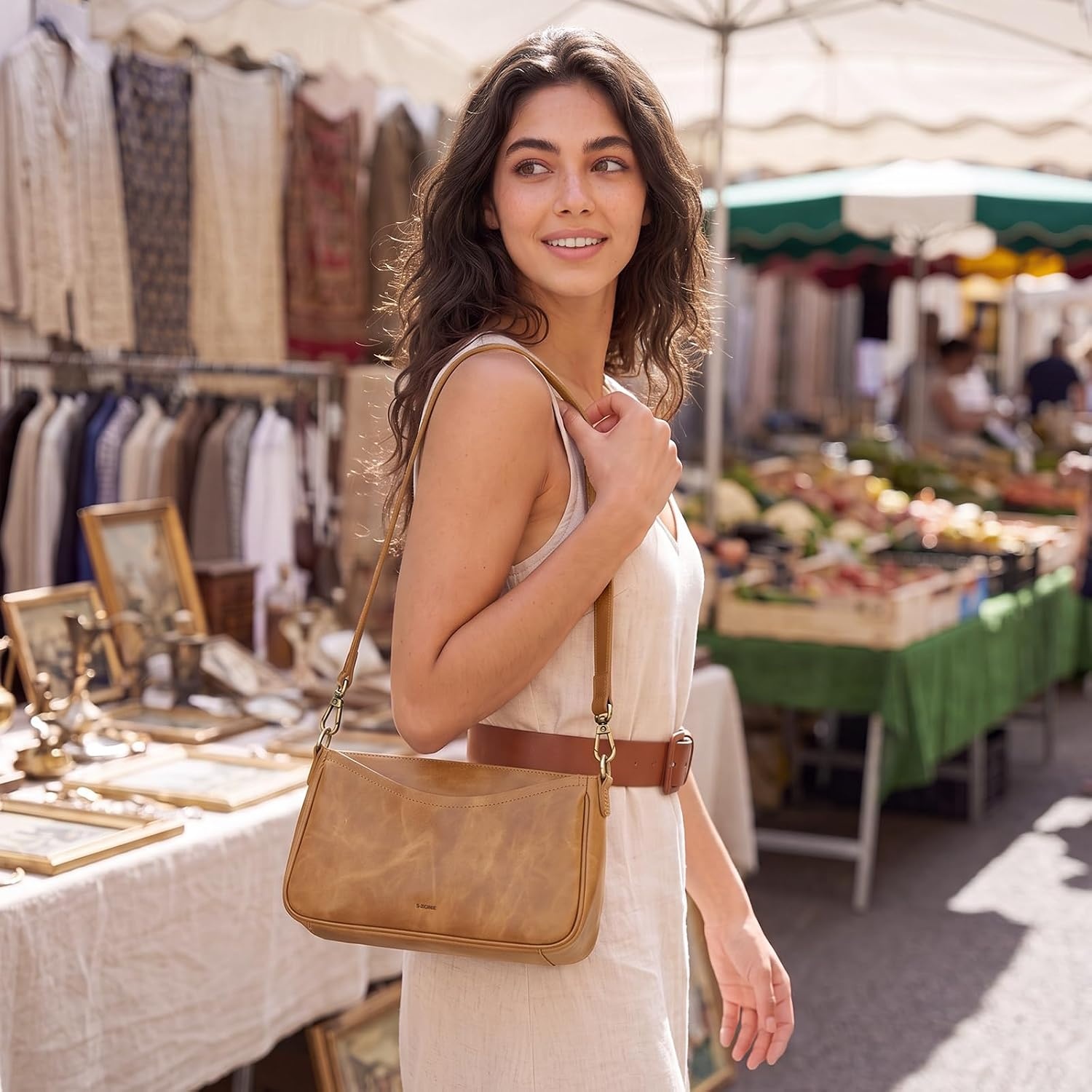 image:imageSZONE Leather Crossbody Bags for Women Small Purses Shoulder Bag TravelLight Brown