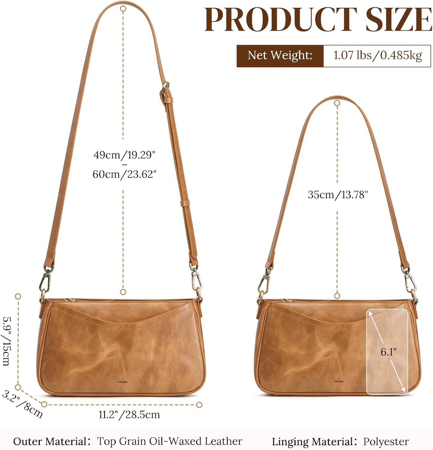 image:imageSZONE Leather Crossbody Bags for Women Small Purses Shoulder Bag TravelLight Brown