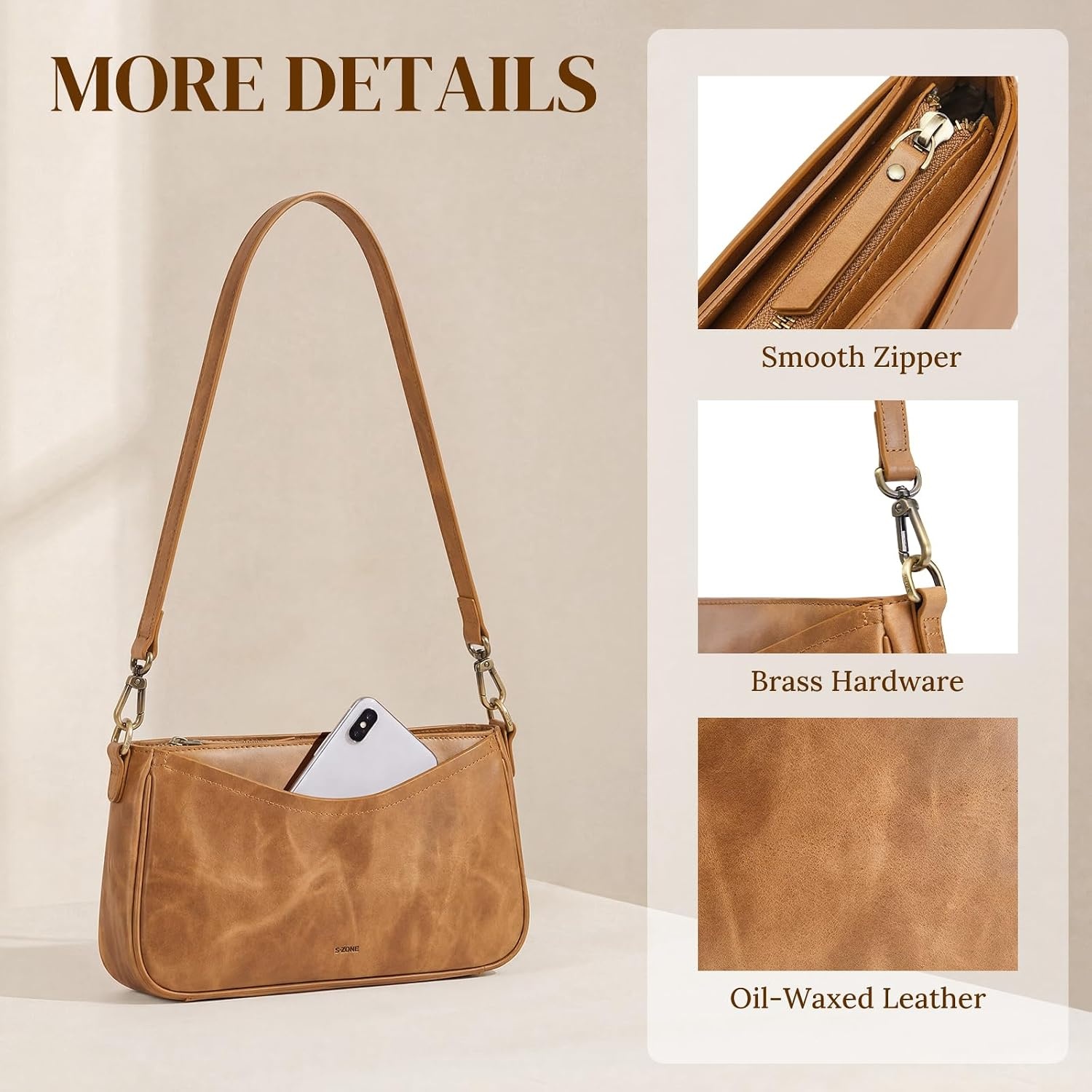 image:imageSZONE Leather Crossbody Bags for Women Small Purses Shoulder Bag TravelLight Brown
