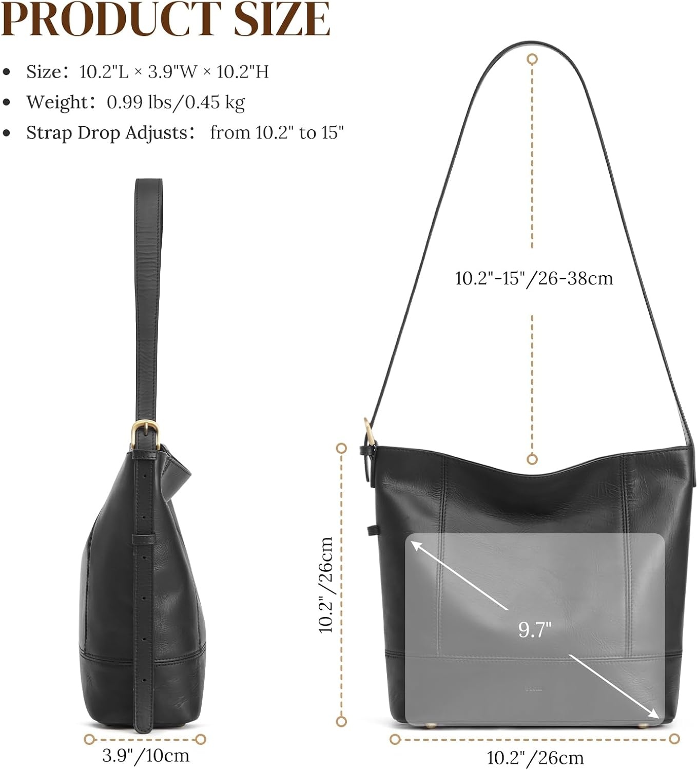 image:imageSZONE Leather Purses for Women Work Tote Hobo Bag Bucket Shoulder HandbagBlack