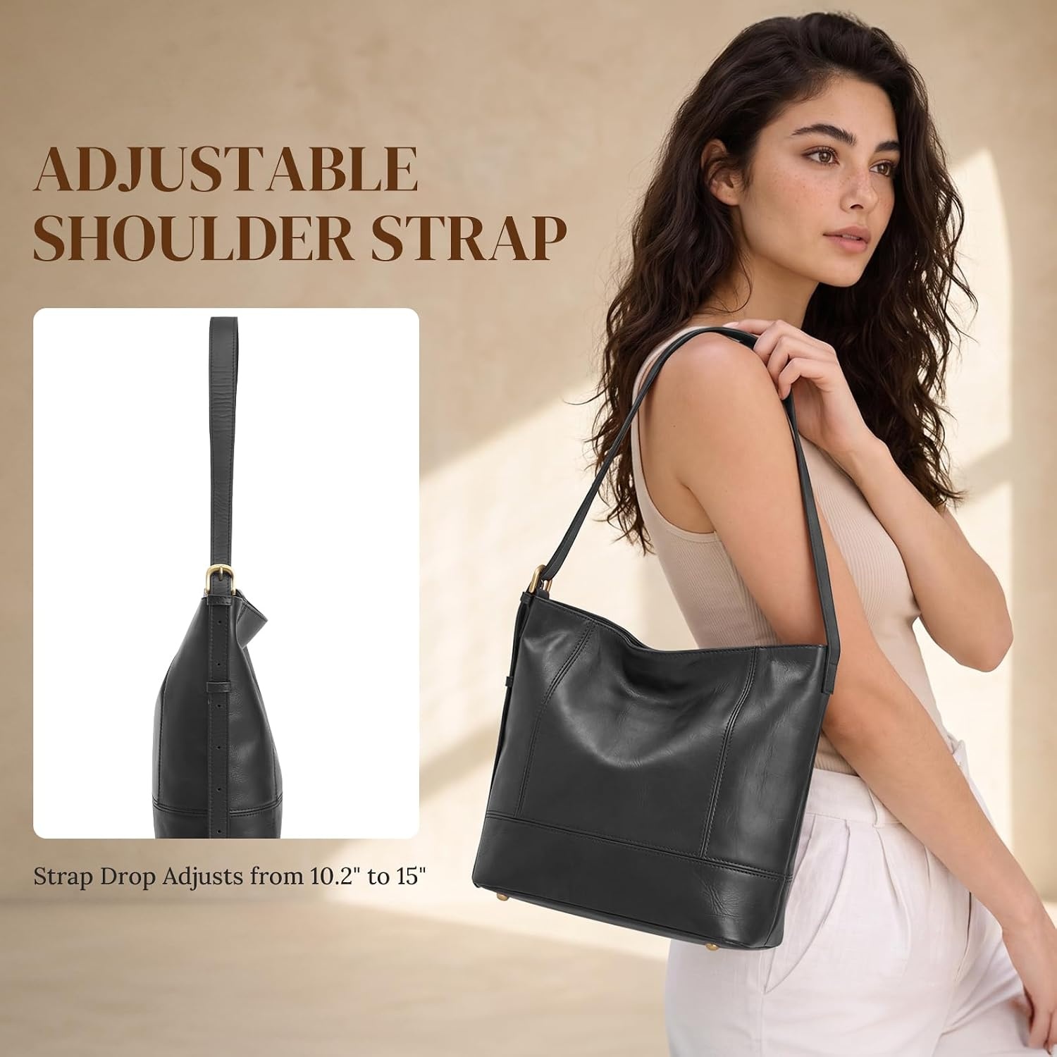 image:imageSZONE Leather Purses for Women Work Tote Hobo Bag Bucket Shoulder HandbagBlack