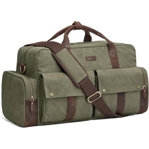 S-ZONE Duffle Bag for Travel Canvas Duffel Bags Carry on Leather Trim Overnight Weekender Men Women Grey