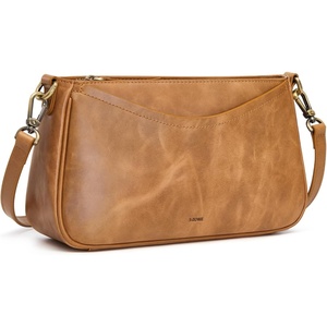 S-ZONE Leather Crossbody Bags for Women Small Purses Shoulder Bag Travel(Light Brown)