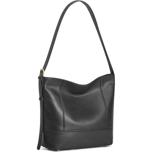 S-ZONE Leather Purses for Women Work Tote Hobo Bag Bucket Shoulder Handbag(Black)