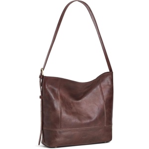 S-ZONE Leather Purses for Women Work Tote Hobo Bag Bucket Shoulder Handbag(Dark Brown)