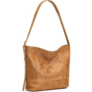 S-ZONE Leather Purses for Women Work Tote Hobo Bag Bucket Shoulder Handbag(Light Brown)