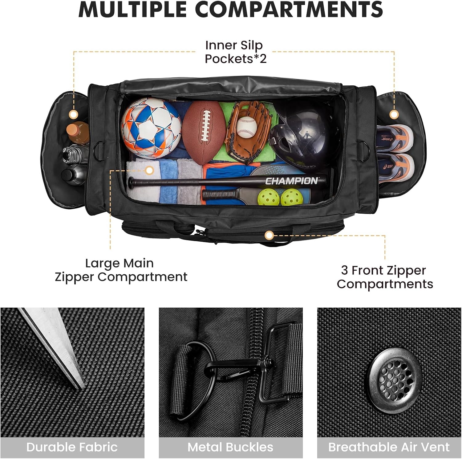 image:imageSZONE 130L Extra Large 3 in 1 Duffle Bag for Travel Gym Sport BackpackBlack