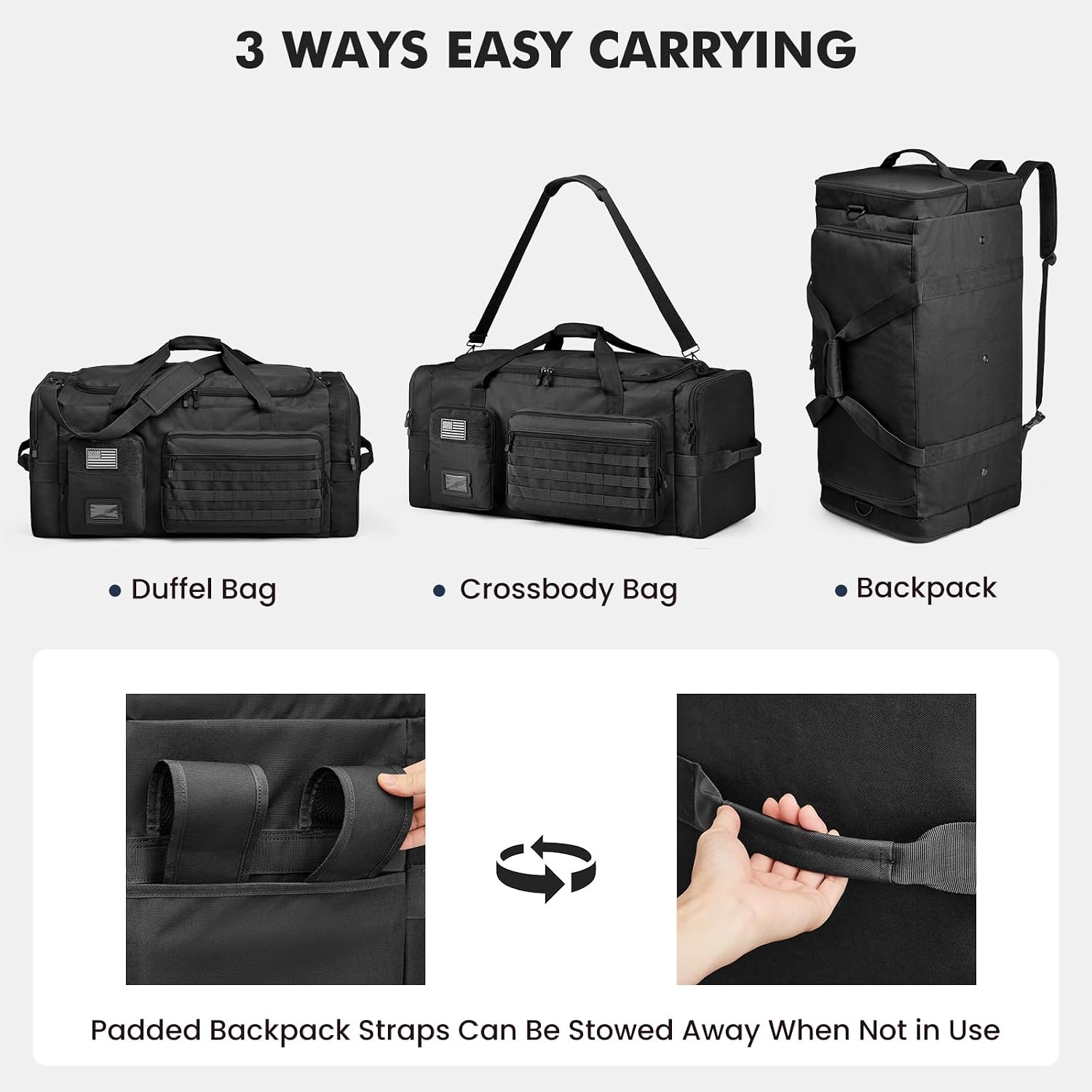 image:imageSZONE 130L Extra Large 3 in 1 Duffle Bag for Travel Gym Sport BackpackBlack