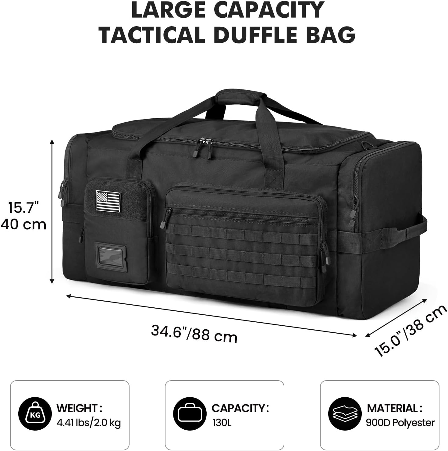 image:imageSZONE 130L Extra Large 3 in 1 Duffle Bag for Travel Gym Sport BackpackBlack