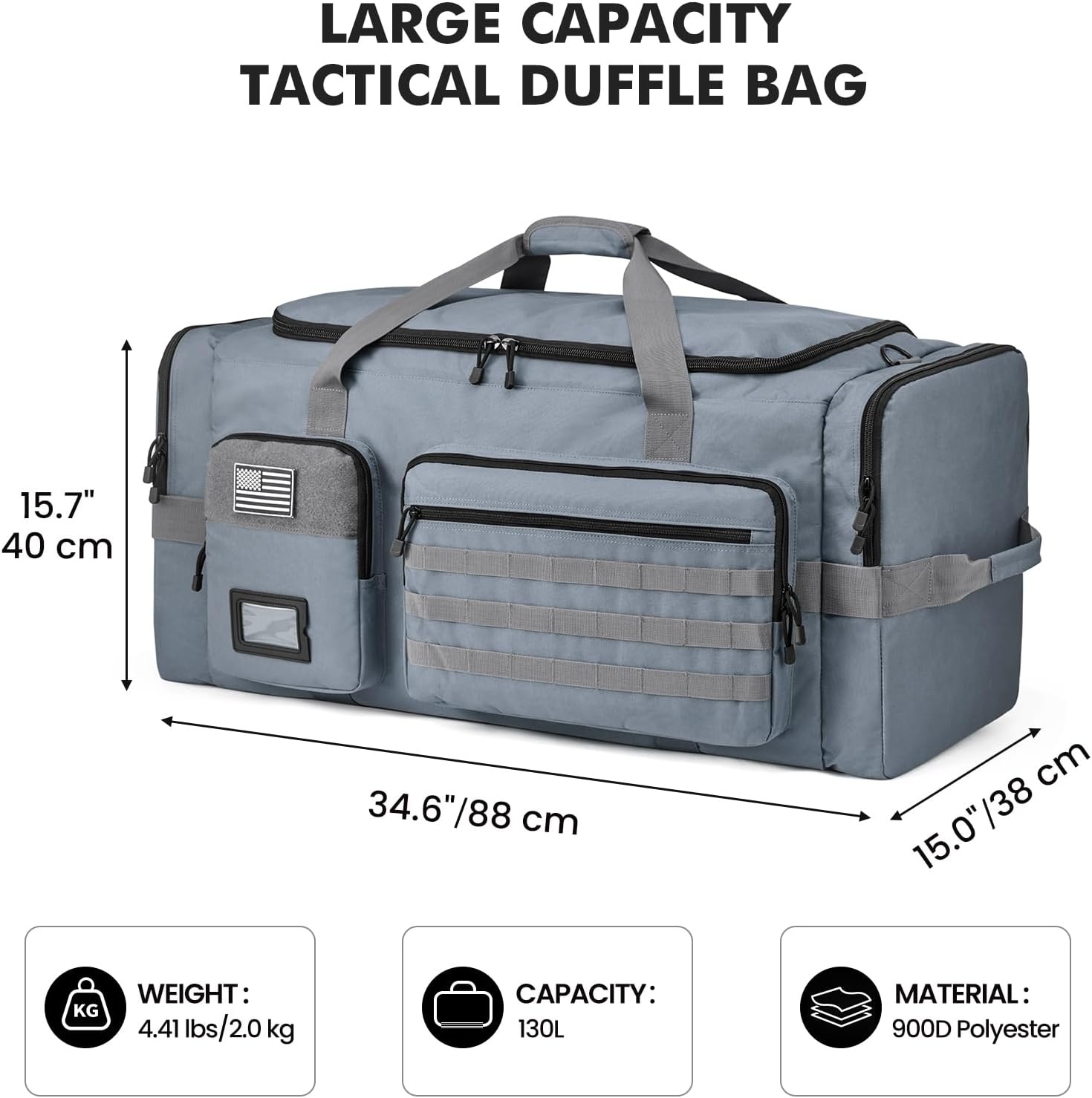 image:imageSZONE 130L Extra Large 3 in 1 Duffle Bag for Travel Gym Sport BackpackGrey