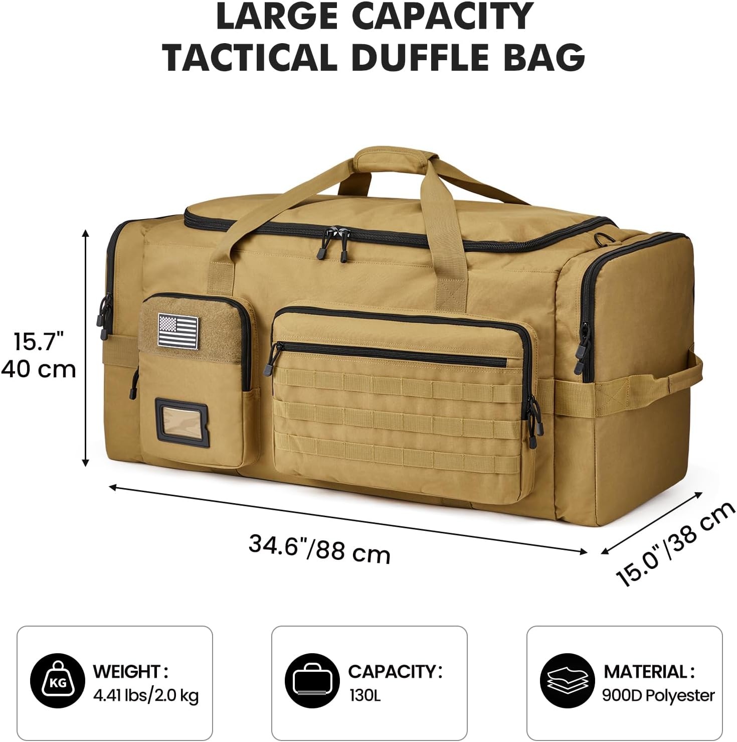 image:imageSZONE 130L Extra Large 3 in 1 Duffle Bag for Travel Gym Sport BackpackKhakiI
