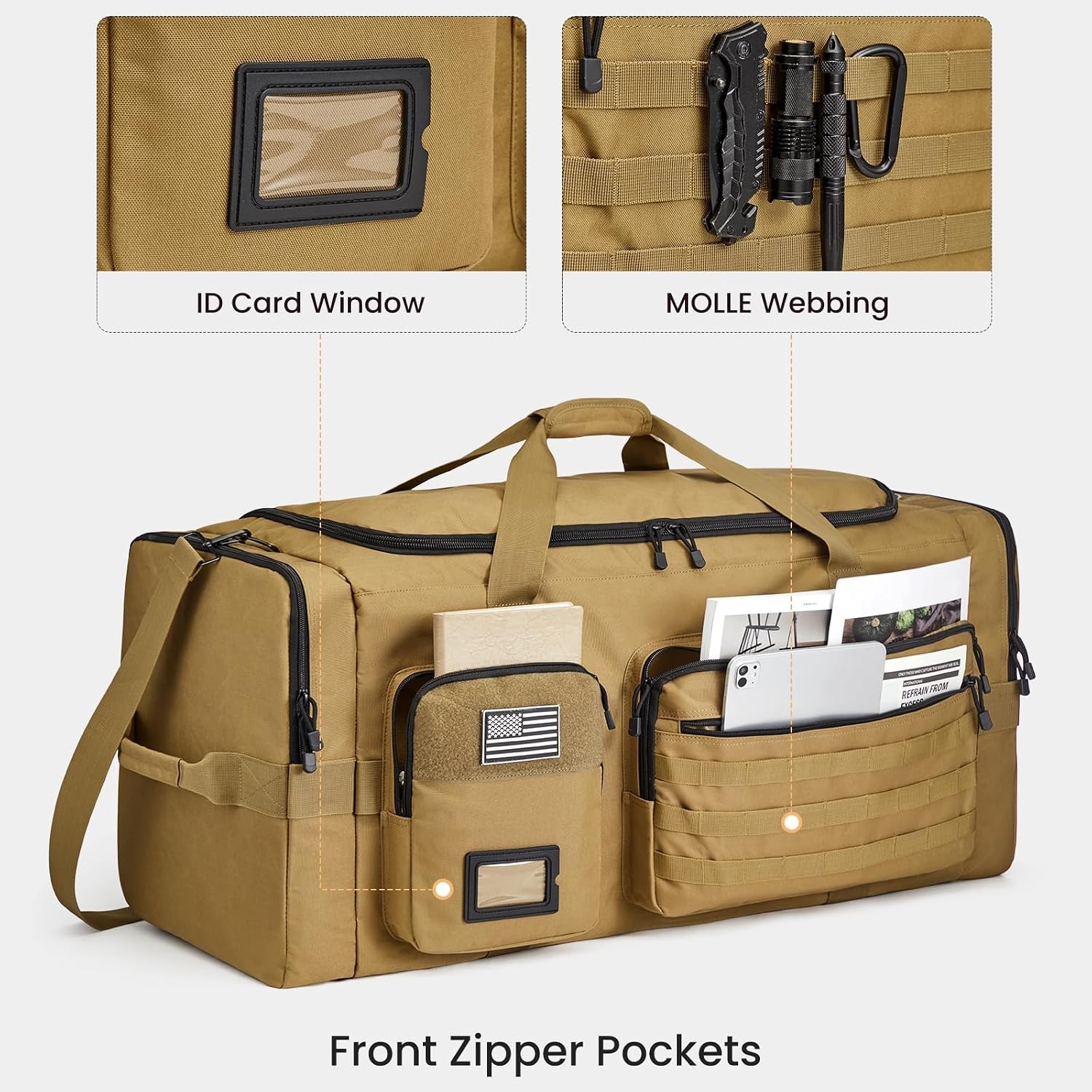 image:imageSZONE 130L Extra Large 3 in 1 Duffle Bag for Travel Gym Sport BackpackKhakiI